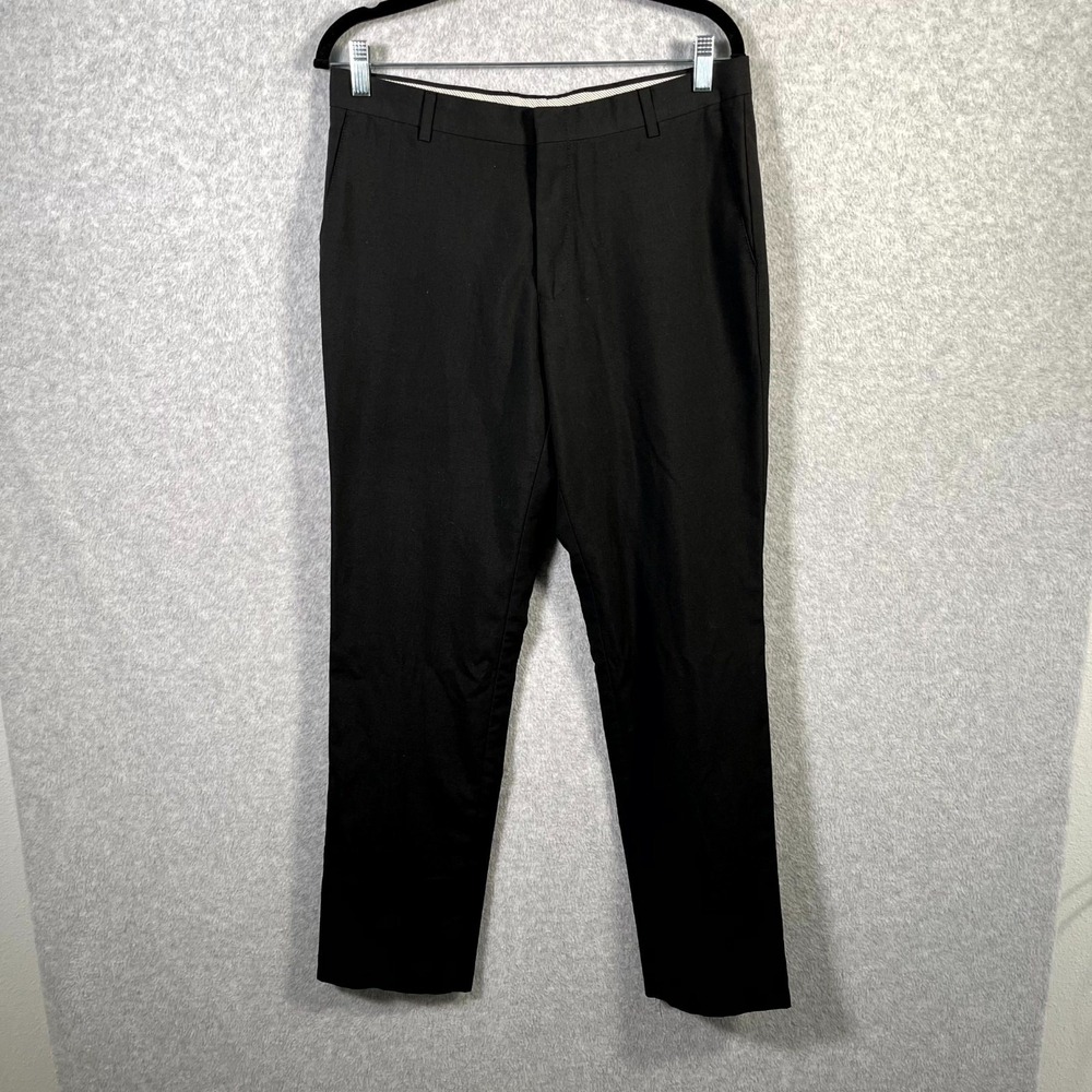 Yale Dress Pants Men 32 Black Stretch Flat Front Slim Fit Career Formal Business